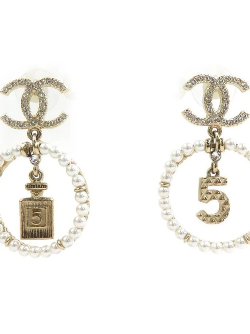 CHANEL CC Logo Pierce Earrings Gold/White Metal/Faux Pearl
